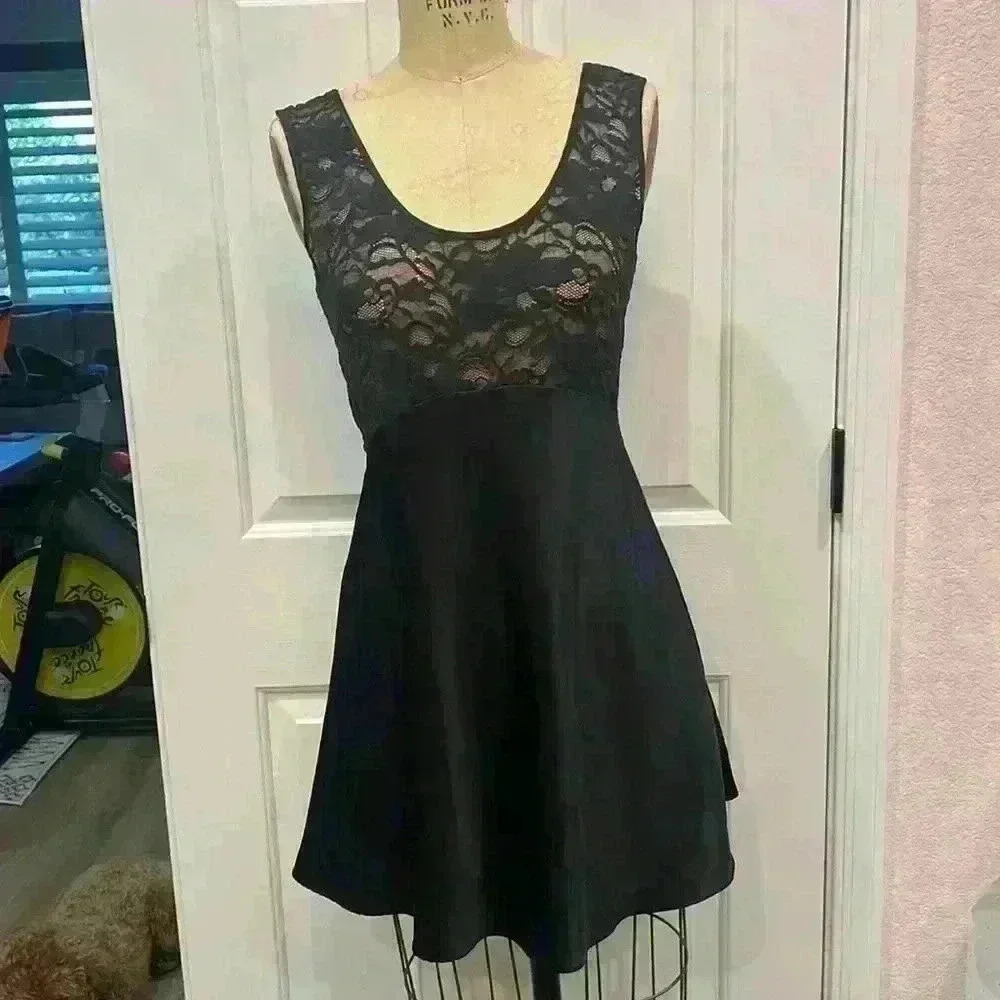 Victoria’s Secret Black lace and satin slip lingerie. Size S
